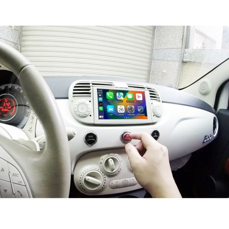 CARTABLET 7" FIAT  500 2007-2015 COLORE BIANCO AVORIO  CON CARPLAY ANDROID AUTO E SIM 4G 8  GB RAM 128 GB ROM