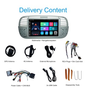 CARTABLET 7" FIAT  500 2007-2015 COLORE BIANCO AVORIO  CON CARPLAY ANDROID AUTO E SIM 4G 8  GB RAM 128 GB ROM